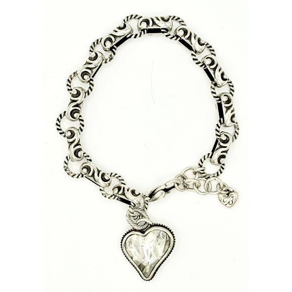Brighton Bibi Scroll Link Bracelet (Retired) Reversible Crystal Heart Charm  EUC - Picture 1 of 9
